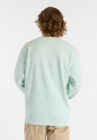 Mintgrön bomullströja med långa ärmar, rundad halsringning och ribbade muddar. Mjuk textur, avslappnad passform och rak nederkant.