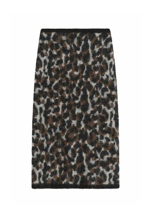 Neojahtadut kynähame, jossa on leopardikuosi ruskean, mustan ja harmaan sävyissä, pehmeällä ja tekstuurilla varustettuna.