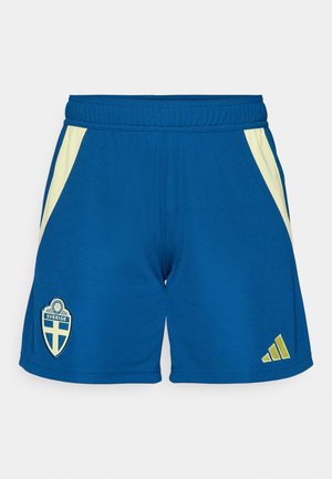 Plave atletske kratke hlače s žutim akcentom sa strane, izvezenim grbom Švedske i žutim Adidas logom na donjem desnom dijelu.