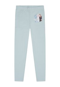 Leggings bleu clair en tissu coton doux. Présentent une illustration de deux personnages avec le texte "Sœurs pour la vie" sur le devant.