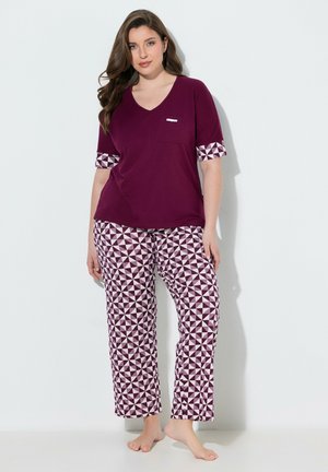 Ulla Popken PYJAMAS, CHECK, V-NECK, SHORT SLEEVE SET - Nachtwäsche Set - dark berry