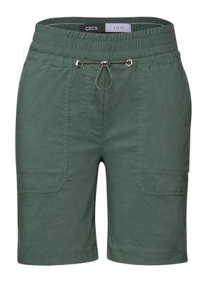 Groene katoenen shorts met een elastische tailleband, verstelbaar trekkoord en twee zijzakken. Gladde textuur en casual ontwerp.