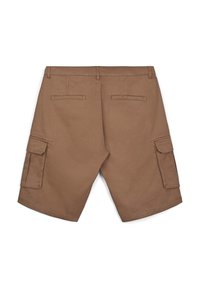 Braune Cargo-Shorts aus Baumwolle, mit zwei seitlichen Cargo-Taschen und zwei Gesäßtaschen, in lässiger Passform und mit gesteppten Details.