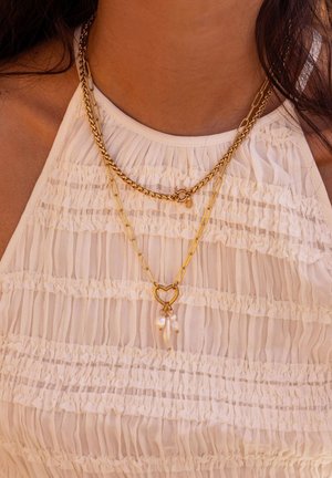 My Jewellery, LINK CHAIN WITH HEART AND NATURAL PEARLS - Collar - goud verguld stainless steel