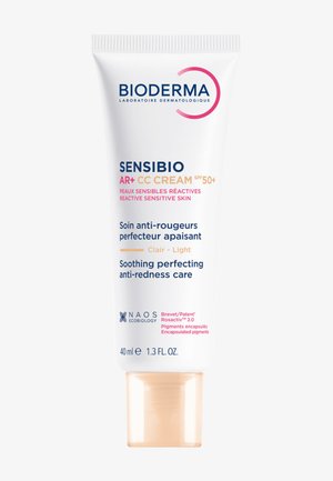 Bioderma Sensibio AR+ CC Cream SPF 50+ for reactive sensitive skin, soothing perfecting anti-redness care, 40 ml tube, light shade.