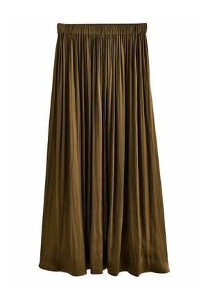 Brauner, plissierter Maxi-Rock aus leichtem Stoff, mit einem elastischen Bund für einfachen Tragekomfort und einem fließenden Design.