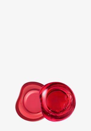 Deux contenants en plastique rouge translucide superposés, aux bords arrondis, sur fond blanc.