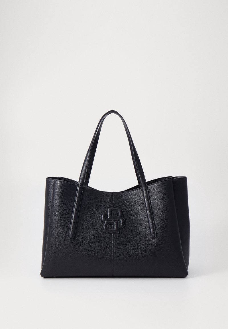 Sac cabas en cuir noir avec deux bretelles et logo double B embossé sur le panneau avant.