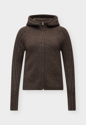 Weekday, ZIP HOODE - Cardigan - dark brown melange