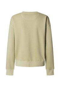 Vaaleanvihreä collegepaita pyöreällä pääntiellä, pitkät hihat, resorit hihoissa ja helmassa. Sileä pinta, hillitty muotoilu, koristamaton takakuva.