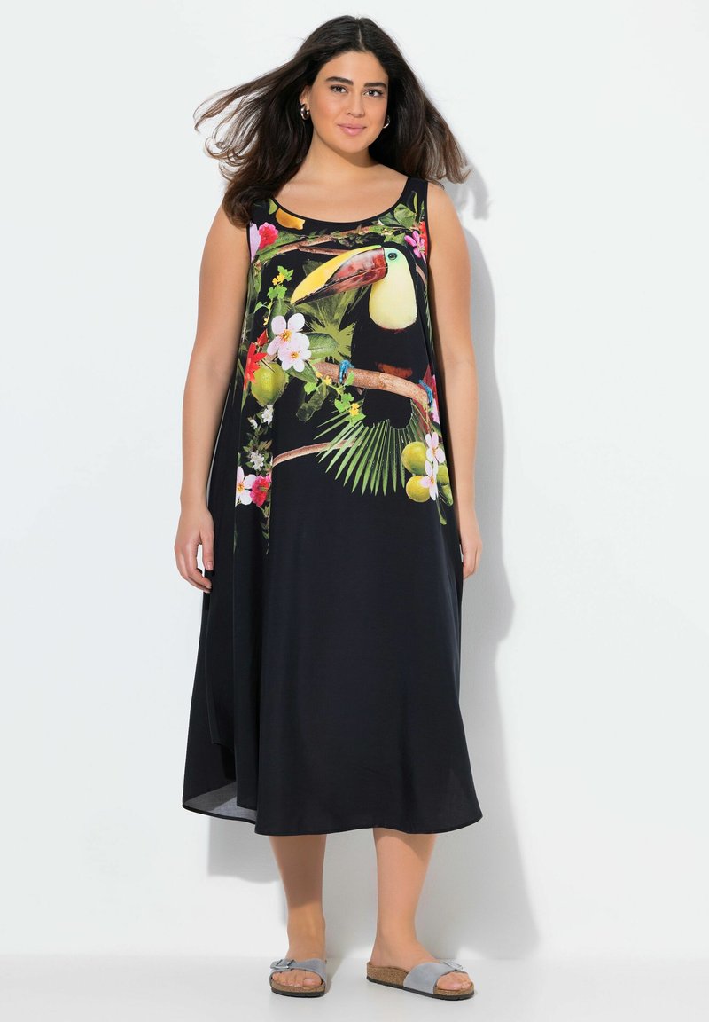 Ulla Popken TOUCAN MOTIF SLEEVELESS A LINE - Denní šaty - black