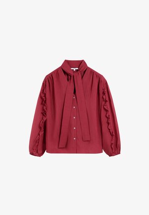 Rode blouse met striknek, gerimpelde mouwen en knopenfront. Gemaakt van een lichte, gestructureerde stof. Loose, comfortabele pasvorm.