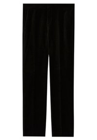 Svarta sammetsbyxor med rak passform, utrustade med två sidofickor och en slät yta. Platt front och inga synliga hårdvarudetaljer.