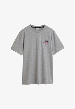 Grijze katoenen t-shirt met korte mouwen, met een klein geborduurd logo op de borst. Ronde hals ontwerp met een relaxte pasvorm.