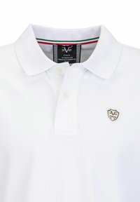 Witte polo shirt van textiel met een structuur, voorzien van een kraag, twee knopen en een klein schildvormig logo met "1969" en "ITALIA."