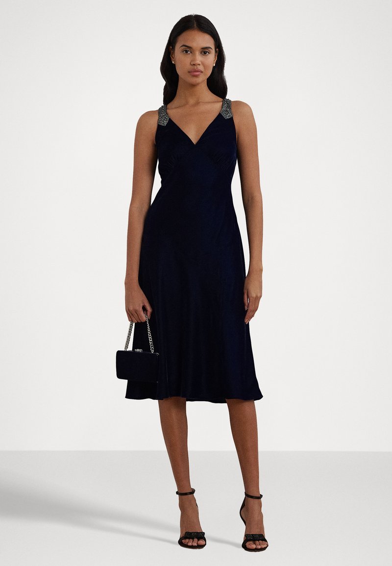 Lauren Ralph Lauren BEADED VELVET SLEEVELESS COCKTAIL DRESS - Cocktail dress  / Party dress - navy/dark blue - Zalando