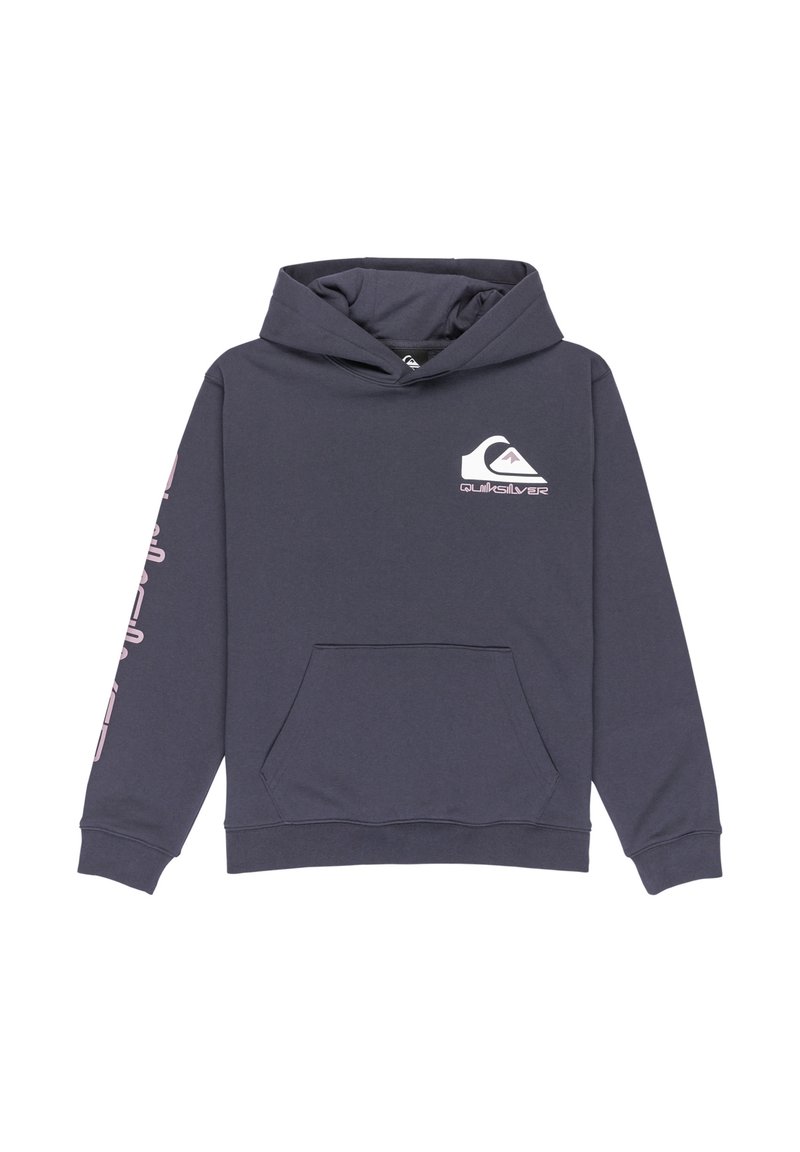 Tumedast hallist kangast kapuutsiga särk, millel on eesmine tasku, roosa logo rindkeres ja varrukatel graafika. Lihtne ja mugav disain.