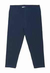 Donkerblauwe leggings van zacht, rekbaar katoen. Voorzien van een elastische tailleband en een slanke, aansluitende pasvorm zonder patronen of accenten.