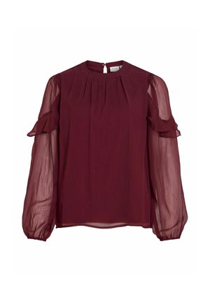 VILA, LONG SLEEVED TOP VIELLY ROUND NECK - Blouse - port royale