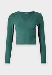Ribbbed Seamless Fabric Notch-Neck Top - Long sleeved top - bistro green