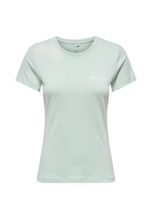 Light green short-sleeve t-shirt made of soft, smooth fabric featuring a small white text graphic that reads "LIMITLESS" near the neckline.
