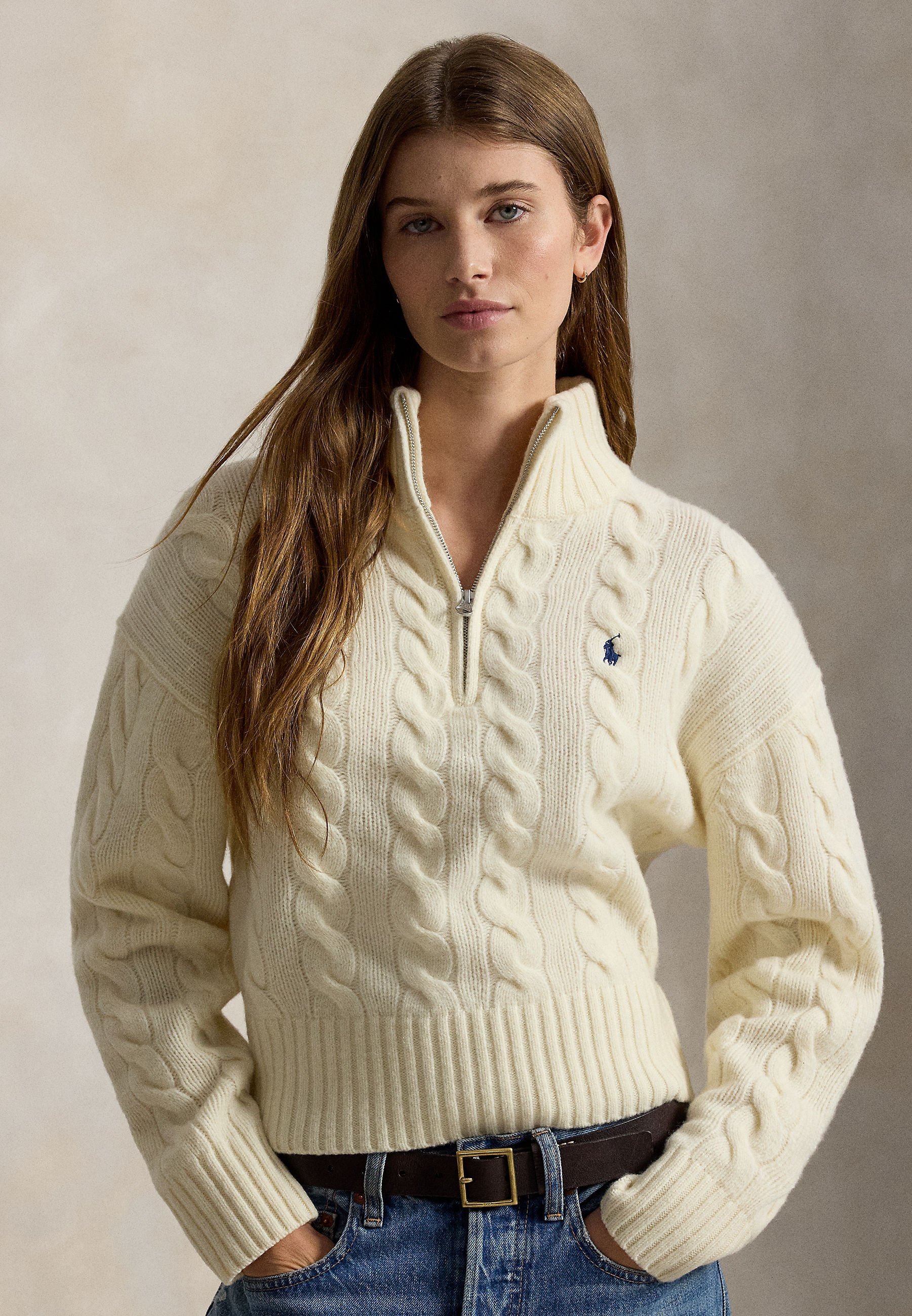 Polo Ralph Lauren CABLE WOOL-CASHMERE HALF-ZIP SWEATER - Jumper