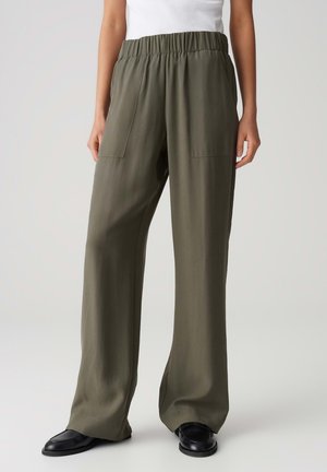 HIGH RISE LONG WIDE FIT ELASTIC WAISTBAND - Trousers - olive leaf