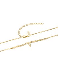 Zarte Goldkette Armband mit verbundenen, marcasitenförmigen Fassungen, die kleine weiße Steine enthalten, und einem Karabinerverschluss mit verstellbarem Kettenverschluss.