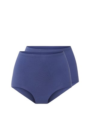 Deux paires de culottes taille haute bleu marine unies présentées sur fond blanc.