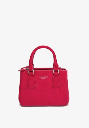 Kleine felrode handtas met dubbele handvatten, zilveren ritssluiting en "DIANA&CO FIRENZE" logo middenvoor.