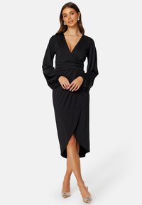 LONG SLEEVE WRAP MIDI DRESS - Denní šaty - black