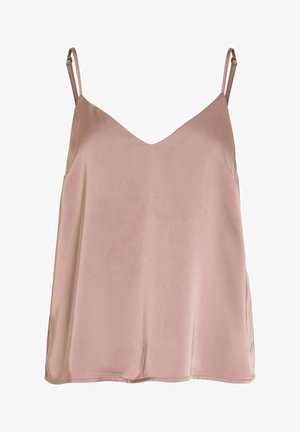 Varrukateta satiinist kamisolüla soft mauve-toonis, reguleeritavate õhukeste õlapaelte ja V-kaelusega.