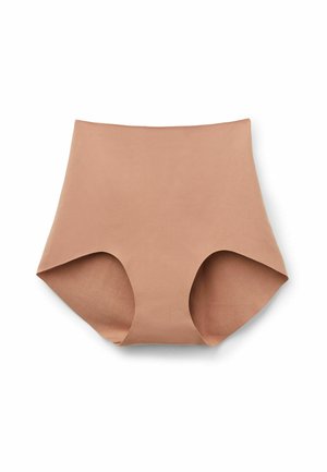 Beige spodky s vysokým pasem, hladkého povrchu a bezšvovým designem. Mají široké boky a elastický pas pro pohodlí.