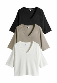 THE SET REGULAR FIT - 3 PACK V-NECK - Strickpullover - black cream taupe brown