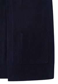 Cardigan blu navy con tasca a coste testurizzata, realizzato in morbido materiale a maglia; caratterizzato da una forma rilassata e design aperto.