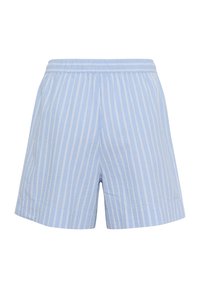 Ljusblå randiga shorts i mjukt tyg, med en avslappnad passform och elastisk midja för komfort.
