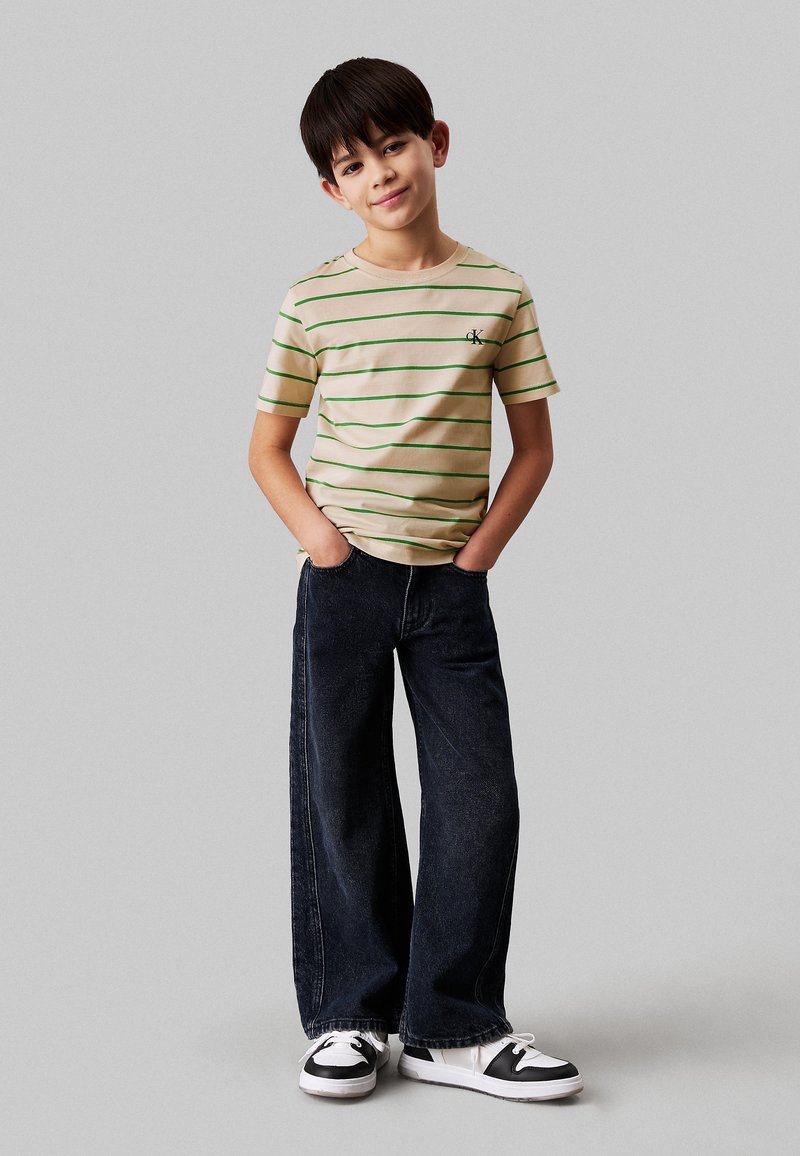 Calvin Klein Jeans STRIPED 2 PACK - Camiseta estampada - bright white bright green