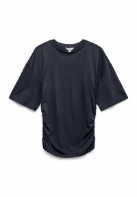 Mørkegrå T-shirt med løs pasform, med korte ærmer og rynkedetalje i siden, lavet af blødt, glat stof.