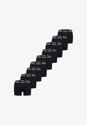 Zehn Paar schwarze Levi's Boxershorts diagonal angeordnet, jeweils mit einem weißen Levi's-Logo am Bund.