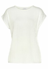 Vit ribbad kortärmad topp med rund halsringning och något lös passform, med en LASCANA-etikett inuti kragen.