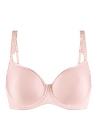 Lyserød bøjle-bh med glatte, formede skåle, blondeaksenter på stropperne og justerbar hardware. Har et klassisk bøjledesign.