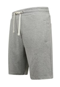 Grijze katoenmix shorts met een elastische tailleband, trekkoorddetail en zijzakken. Glad textuur en boven de knie lengte.