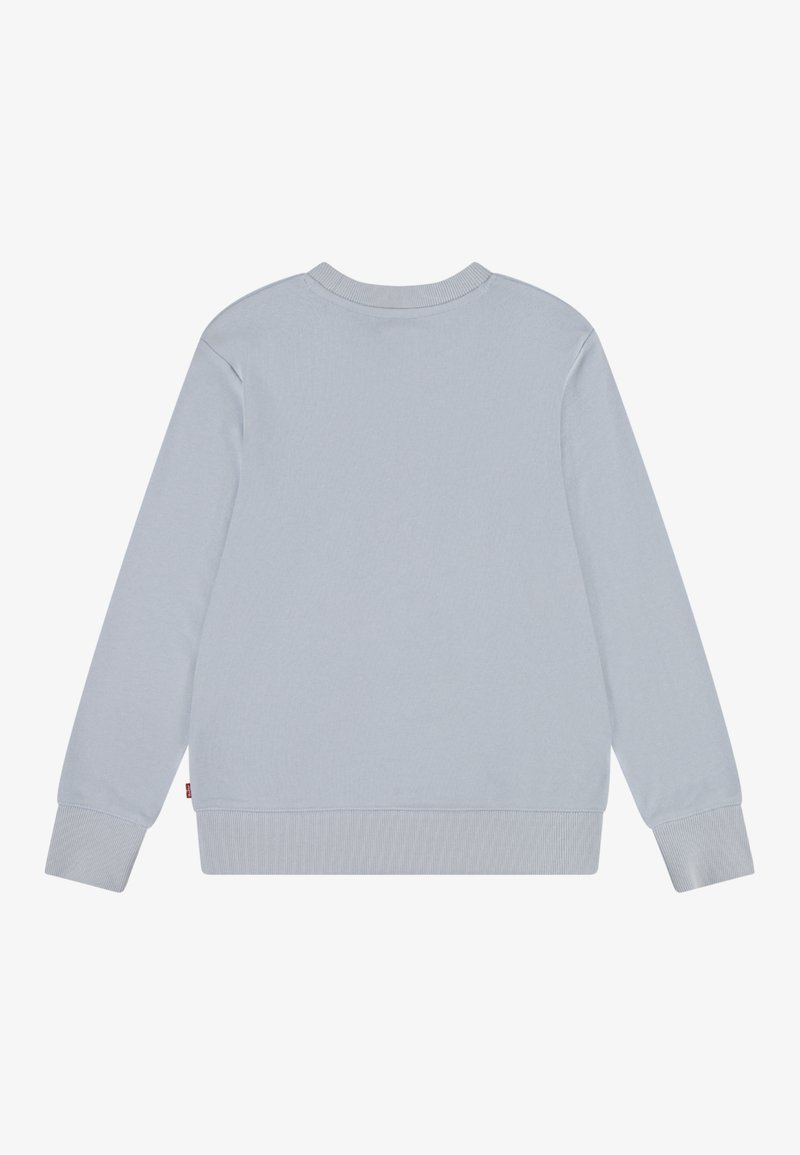 Sudadera de cuello redondo de manga larga en azul claro, con puños y dobladillo acanalados, mostrada desde la parte de atrás sobre un fondo blanco.