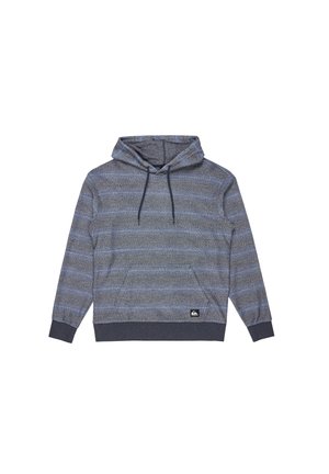 Hooded sweatshirt i mjukt tyg med blå och grå randig mönster. Har en framficka och en logotypplatta längst ner.