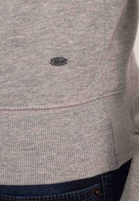 Sudadera gris claro con un tejido de punto texturizado, puños y dobladillo de canalé. Presenta un pequeño logo ovalado azul con "Petrol" en la parte delantera.
