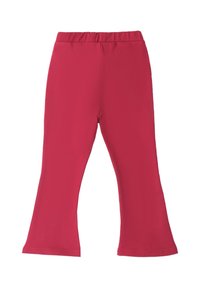 Leggings aderenti a zampa in un vivace colore rosa brillante. Realizzati in un tessuto elasticizzato con una vita elastica. Nessun motivo o dettaglio aggiuntivo.