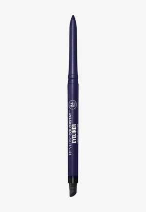 Lilla krølle eyeliner med en spids spids og en struktureret greb i bunden. Har "Revlon ColorStay Eyeliner" branding.