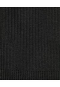 Dunkelgrauer, gerippter Strickstoff mit glatter Textur, der vertikale Linien und einen subtilen Stretch aufweist. Mit einem gerippten Saum am Boden versehen.