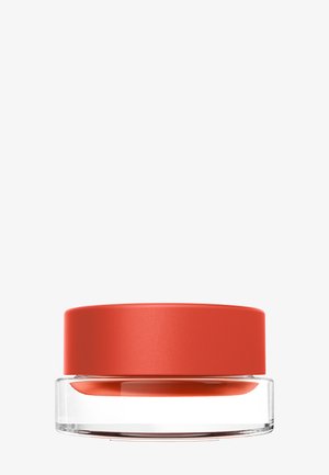 Durchsichtiger runder Glasbehälter mit einem breiten, glatten roten Deckel, vor weißem Hintergrund dargestellt.