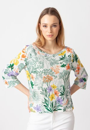 BOAT NECK FLORAL - Long sleeved top - white
